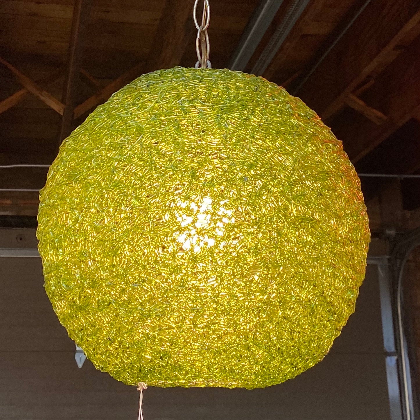 Green Spaghetti Swag Lamp Featuring antique, vintage, and mid