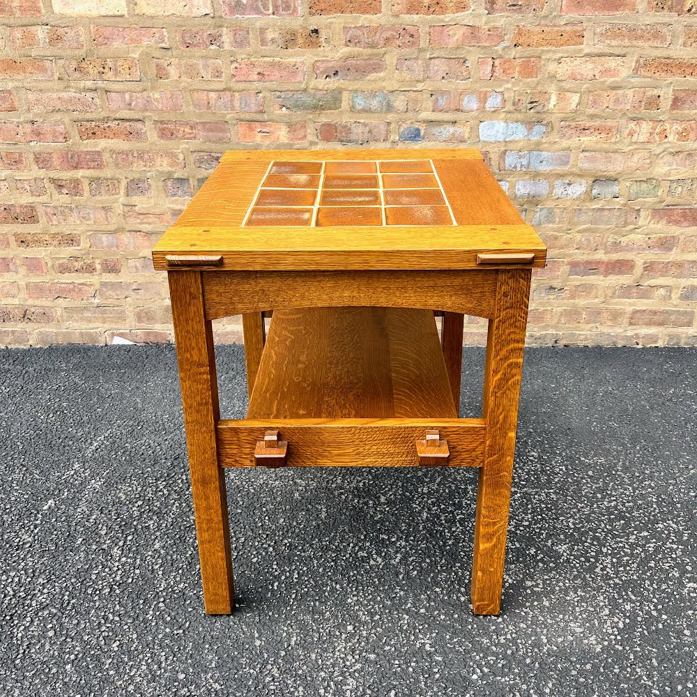 Stickley Oak TileTop Side Table Featuring antique, vintage, and midcentury furnishings